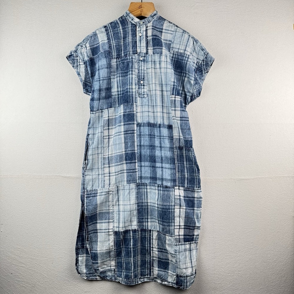Polo Ralph Lauren Plaid-Patchwork Henley Cotton Shirt Dress Women's 6